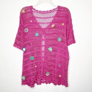 Crochet Scalloped Button Up Sweater Floral Cardigan Artsy Twee Feminine Quirky